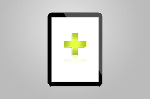 Health widget app on the screen on digital tablet platform.