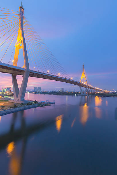 istock Suspension bridge Bhumibol bridge river front view 473796564