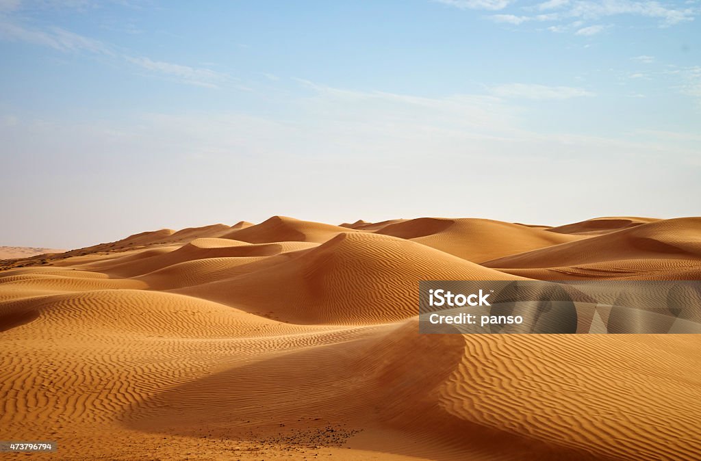 Desert dunes wind blowing on the desert dunes of Oman Desert Area Stock Photo