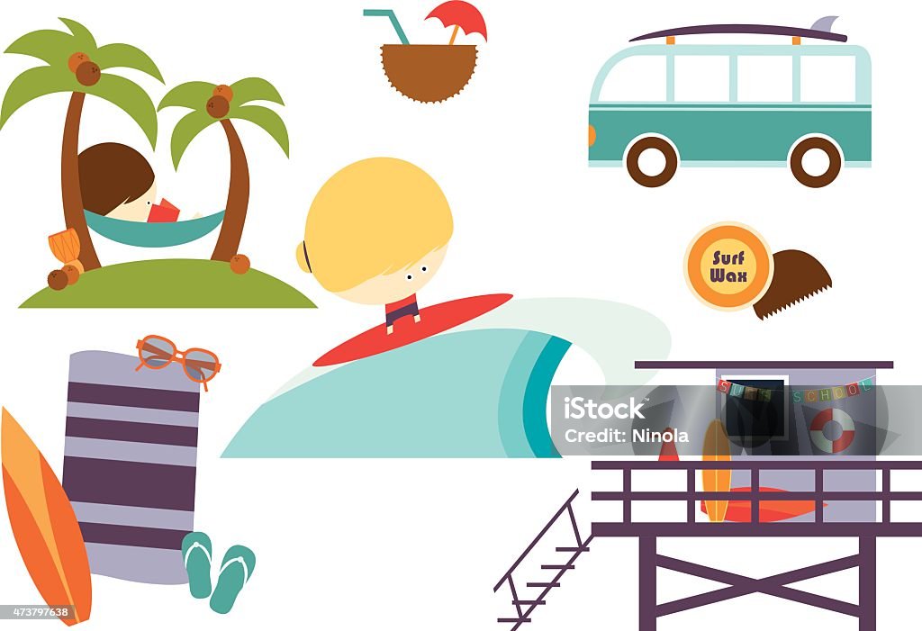 Surfer girl Surfing and beach elements. Beach stock vector Surfer girl Surfing and beach elements. Beach stock vector