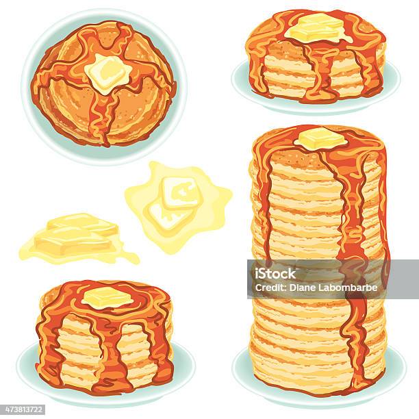 Stacks Of Pancakes With Butter And Syrup Stock Illustration - Download Image Now - Pancake, Stack, Illustration