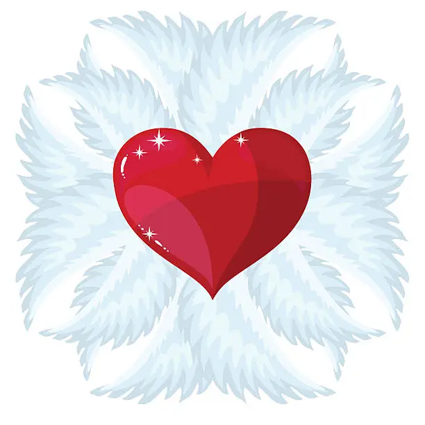 Vector illustration of Cross, heart and wings