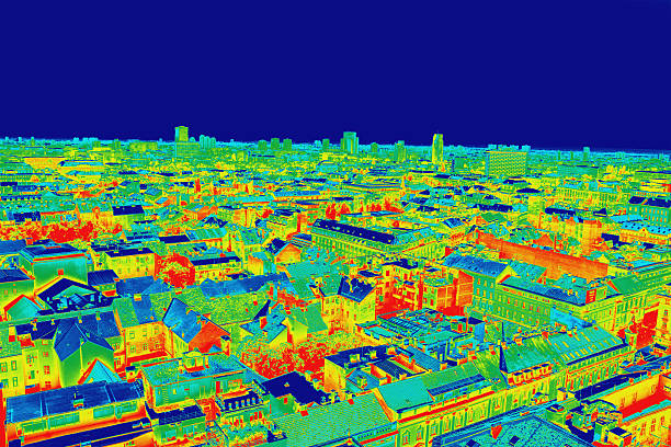 Infrared picture of Zagreb during night Infrared thermovision image panorama of Zagreb, showing difference temperature thermal image stock pictures, royalty-free photos & images