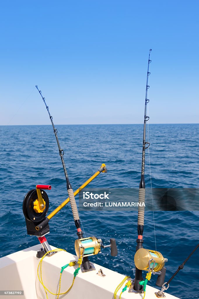 Boat Trolling Fishing Gear Downrigger And Two Rods Stock Photo