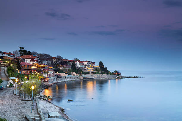 istock Sea Town at night 473827468
