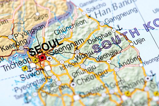 Map of Seoul, South Korea. Detail from the World Map.