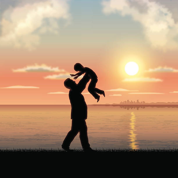Father's Day background[Father and child in the sunset] vector art illustration