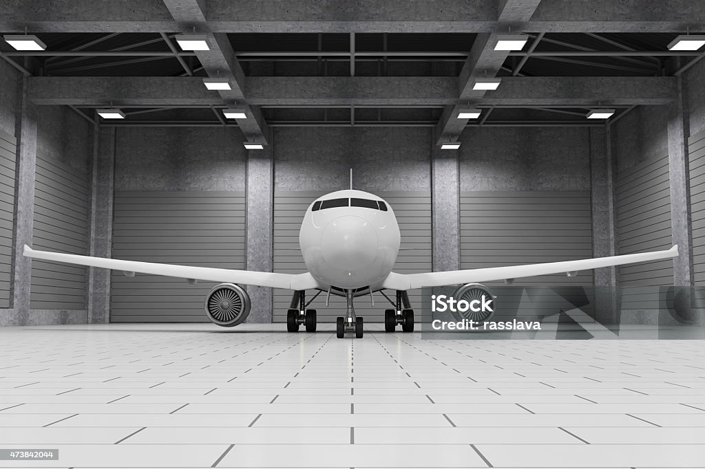 Moderne Hangar Interieur mit modernen Flugzeug innen - Lizenzfrei Groß Stock-Foto