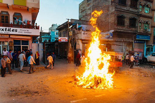 Fire in Jaipur, India, during Holi Week.