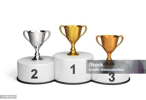 Cups On The Podium Stock Photo - Download Image Now - Winners Podium, Cup, Number 3