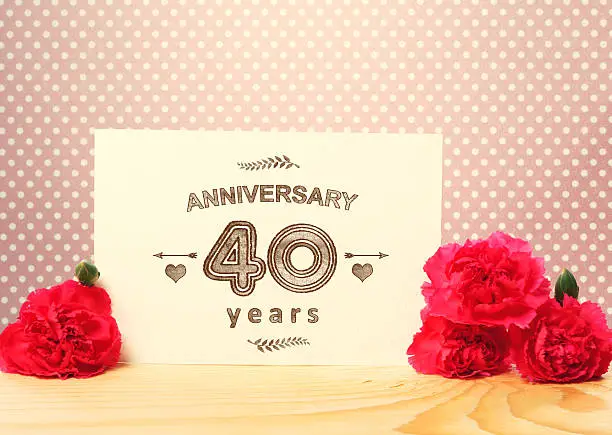 40 years anniversary card with pink carnation flowers