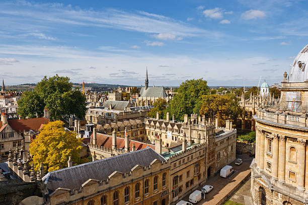 A high landscape view of Oxford in the United Kingdom Cityscape of Oxford. England, Europe radcliffe camera stock pictures, royalty-free photos & images