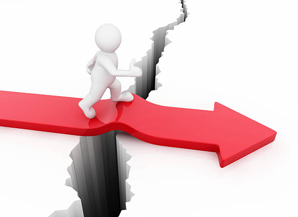 istock White man walking cross over crack hole. 473849394