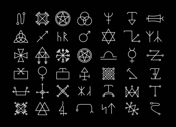 istock Religion and philosophy, spirituality or occultism icons 473849886