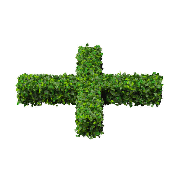 istock Pharmacy cross, Plus with ring, sign made from green leaves. 473850400