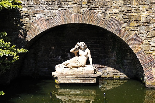 Statue of Sabrina in the Dingle formal gardens in Quarry Park, Shrewsbury, Shropshire, England, UK, Western Europe.