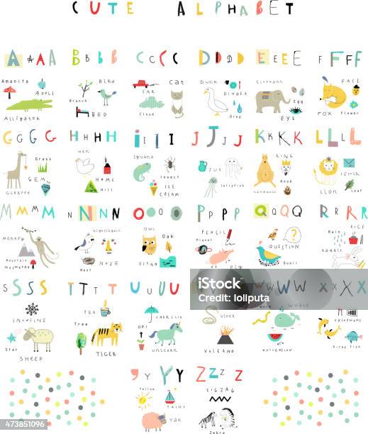 Mignon Alphabet Lettres Et De Commentaires La Flore La Faune Les Animaux Vecteurs libres de droits et plus d'images vectorielles de Lettre de l'alphabet