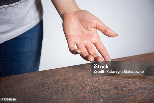 Closeup Of Dust On Woman Finger Stock Photo - Download Image Now - Dust, Dusting, Domestic Life