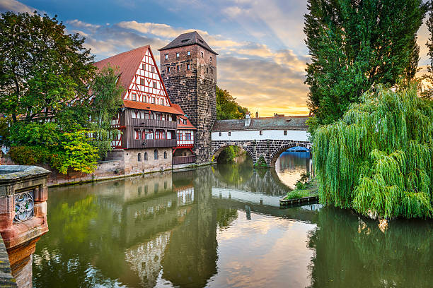 Nuremberg Germany Landmarks Nuremberg, Germany at Hangman's Bridge over the Pegnitz River. hangman stock pictures, royalty-free photos & images