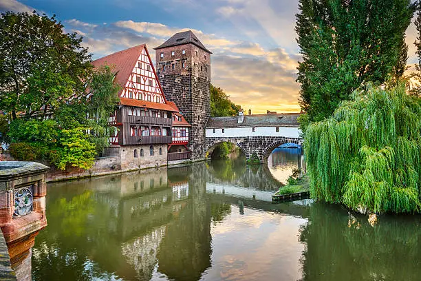 Nuremberg, Germany at Hangman's Bridge over the Pegnitz River.