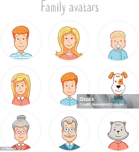 Family Avatars Collection Stock Illustration - Download Image Now - 2015, Adult, Animal