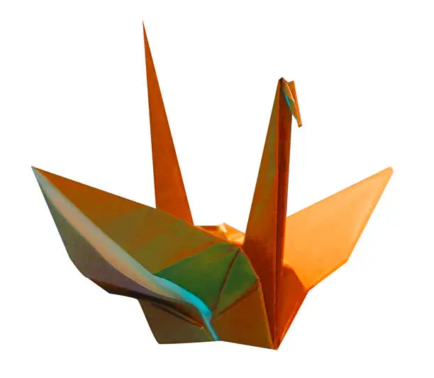 Orange Origami Crane Isolated on White