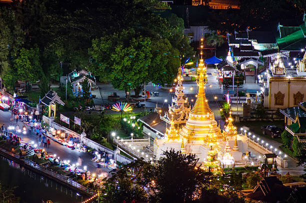 istock Wat Jong Klang in dark night and reflection at Maehongson 473869414