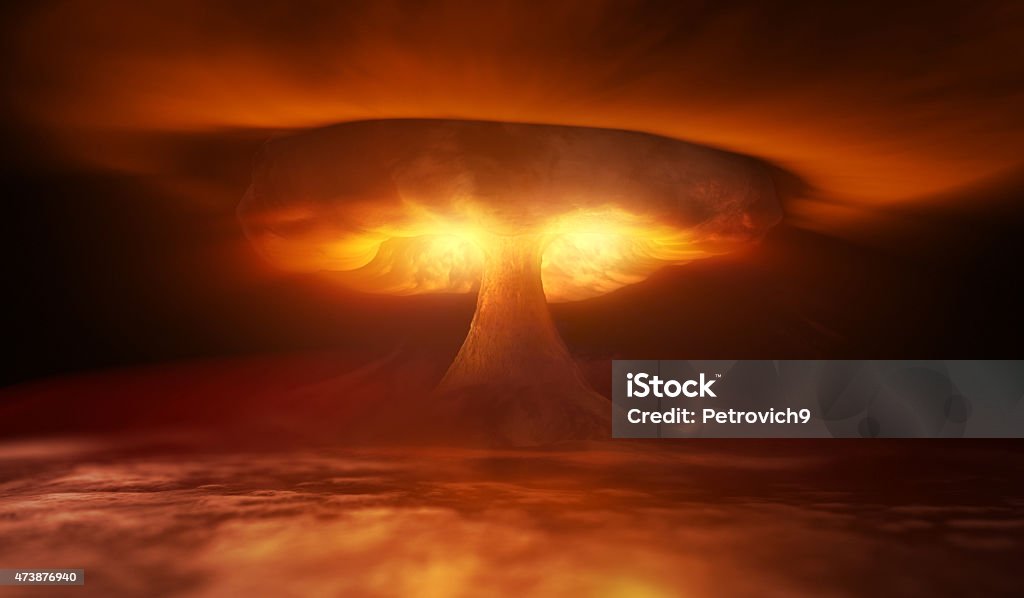 Nuclear Explosion Nuclear Explosion and waves in sky Mushroom Cloud Stock Photo
