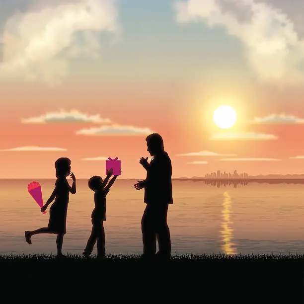 Vector illustration of Father's Day background[Father and child in the sunset]