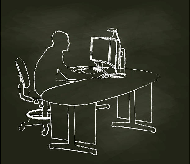 kreide computer schreibtisch - silhouette financial advisor desk business stock-grafiken, -clipart, -cartoons und -symbole