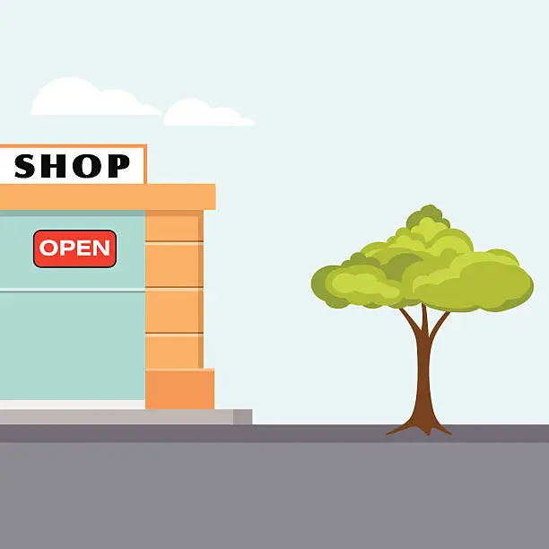 Vector illustration of Small street with a shop - VECTOR