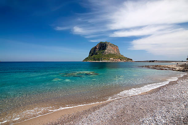 Rock In The Sea The historic rock of Monemvasia, southern Greece monemvasia stock pictures, royalty-free photos & images