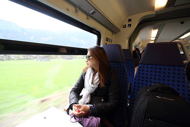 istock Woman travel by train 473894662