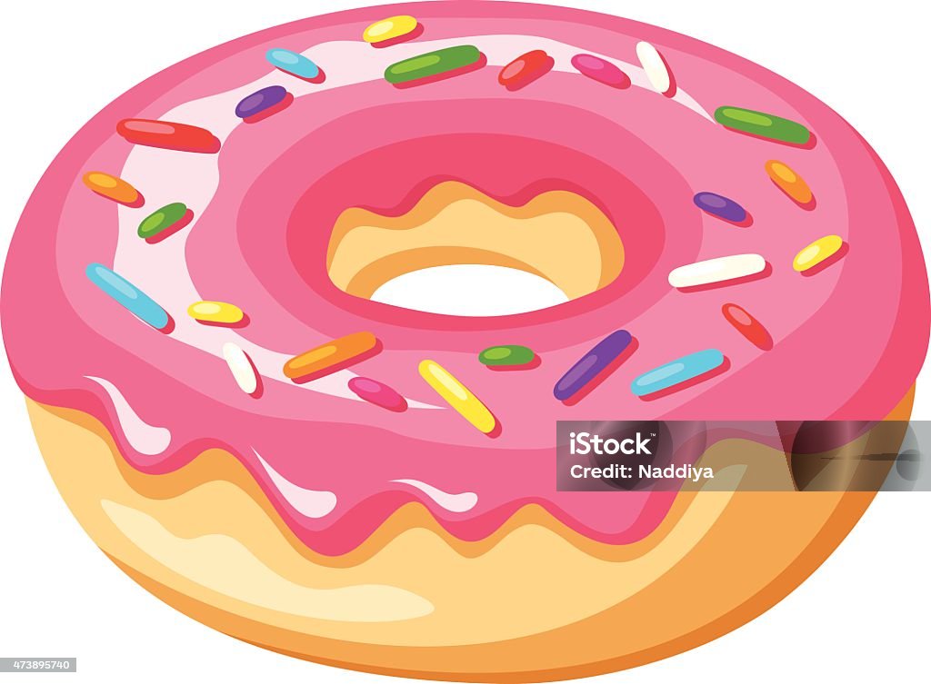 Donut with pink glaze and colorful sprinkles. Vector illustration. Vector donut with pink glaze and colorful sprinkles isolated on a white background. 2015 stock vector