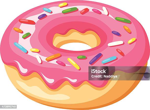 Donut With Pink Glaze And Colorful Sprinkles Vector Illustration Stock Illustration - Download Image Now