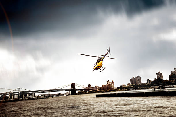 Helicopter take off from Manhattan Heliport in New York