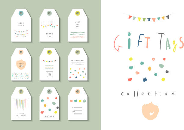 ilustraciones, imágenes clip art, dibujos animados e iconos de stock de colección de etiquetas de mano. linda juego para cualquier ocasión. - regalo de cumpleaños