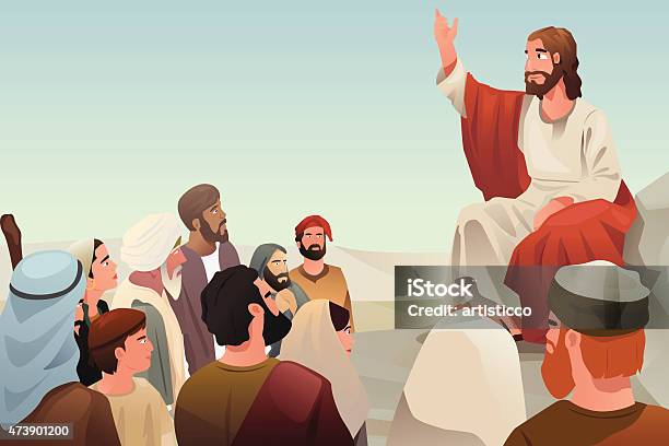 Jesus Spreading His Teaching To People Stock Illustration - Download Image Now - Jesus Christ, Apostle - Worshipper, Teaching