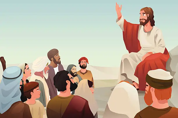 Vector illustration of Jesus spreading his teaching to people