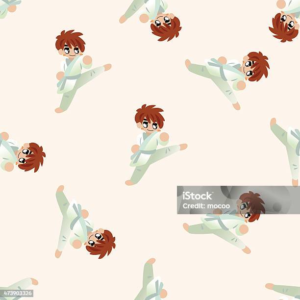 Taekwondo Cartoon Seamless Pattern Background Stock Illustration - Download Image Now - 2015, Art, Art And Craft