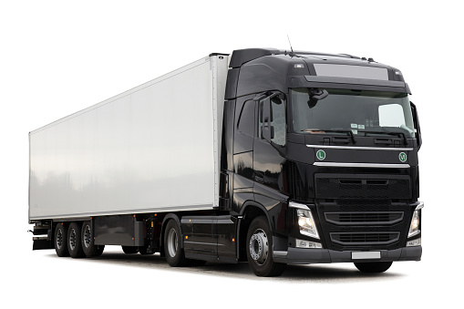 Black Commercial Land Vehicle with clipping path on white background