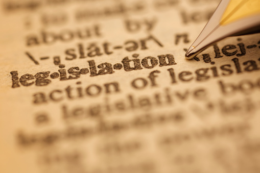 Legislation pen nib pointing to the words in the dictionary, shot with very shallow depth of field,