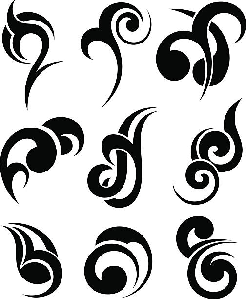 A set of nine tribal tattoo designs Design elements shoulder tribal tattoos for men stock illustrations