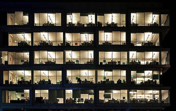 Night Work in Office Block stock photo