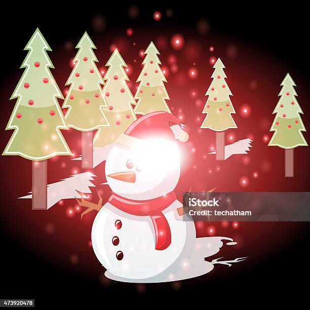 Snowman And Christmas Tree With Christmas Background Vector Stock Illustration - Download Image Now