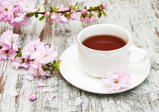 istock Cup of tea and sakura blossom 473923770