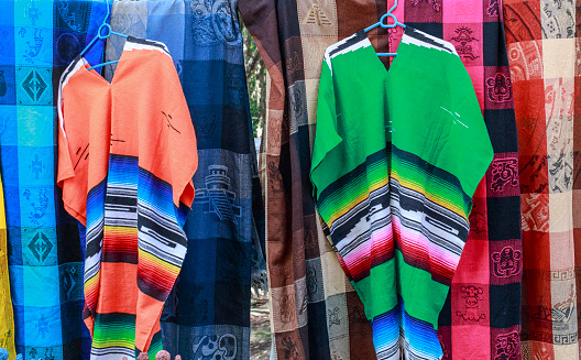 Colorful Mexican blankets and ponchos.