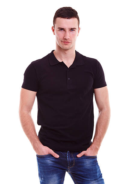 istock Young happy man in a black polo shirt 473932466