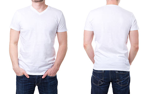 istock Front and back view of a mans t shirt 473935442