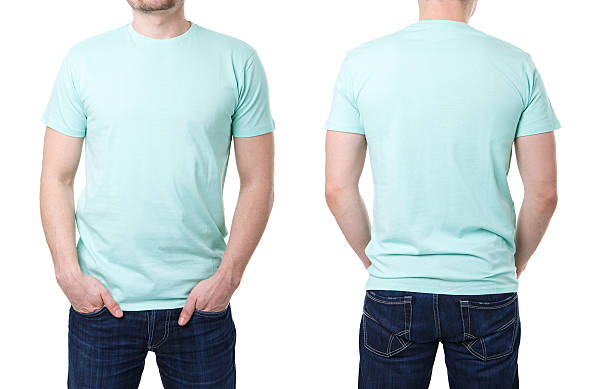 istock Turquoise t shirt on a young man template 473935444